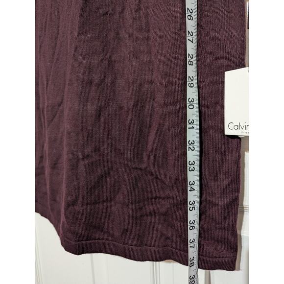 Calvin Klein Dress Womens Small Burgundy Studded Sweater Sheath 3/4 Bell Sleeve - Picture 3 of 10